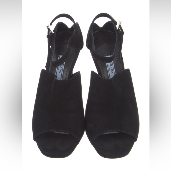 PRADA ankle strap black suede heels sandals with box, bag, and extra tips. - Picture 3 of 11
